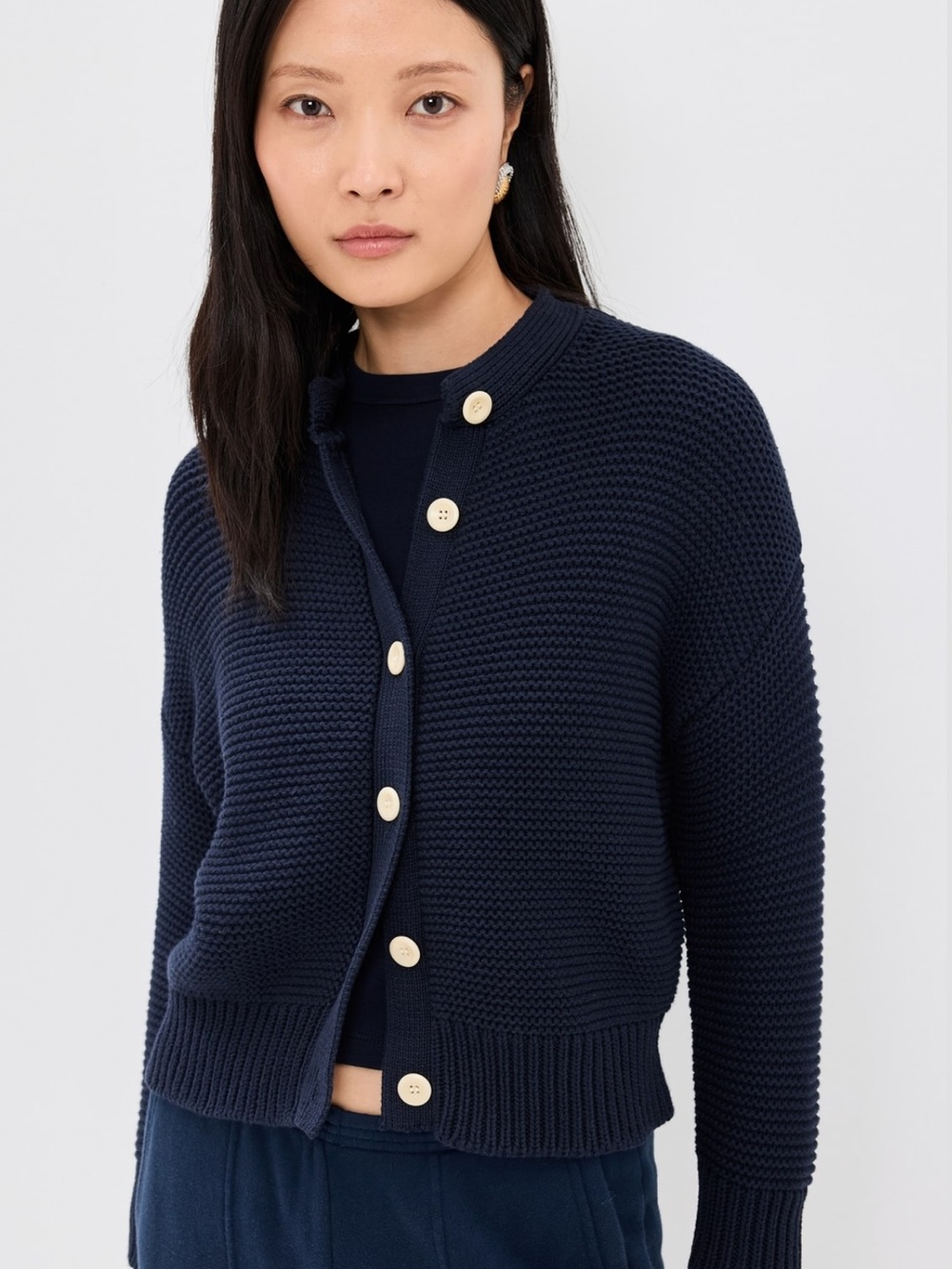 Alex Mill Nico chunky Navy Textured Button-Front Cardigan